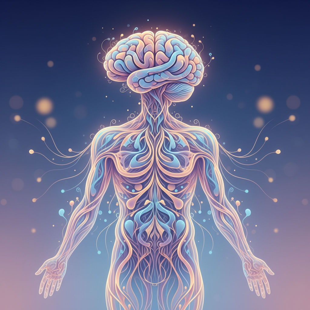 Representación abstracta de la conexión mente-cuerpo con luces suaves